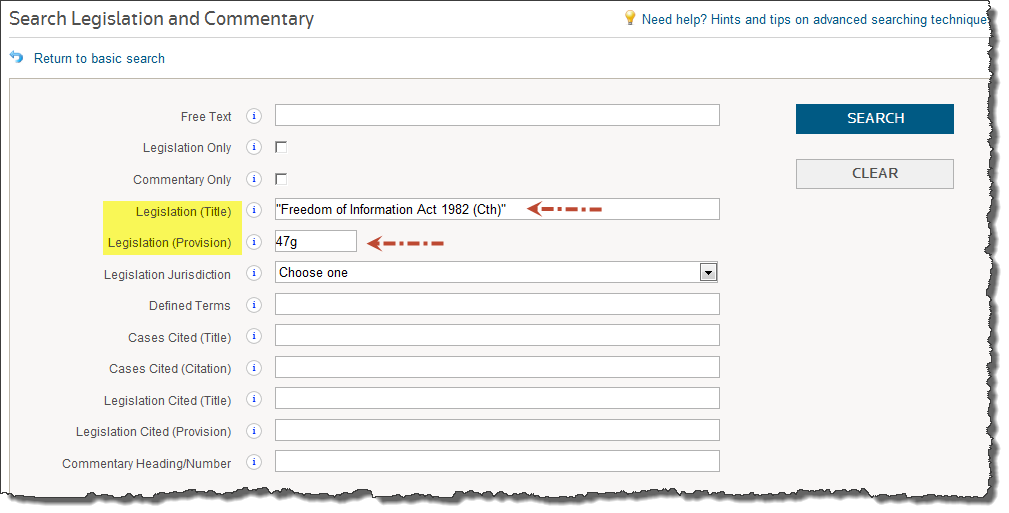 how to search for a provisioin of an act step 5