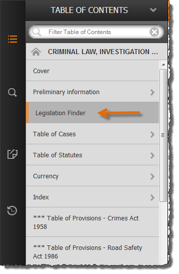 legislation finder toc